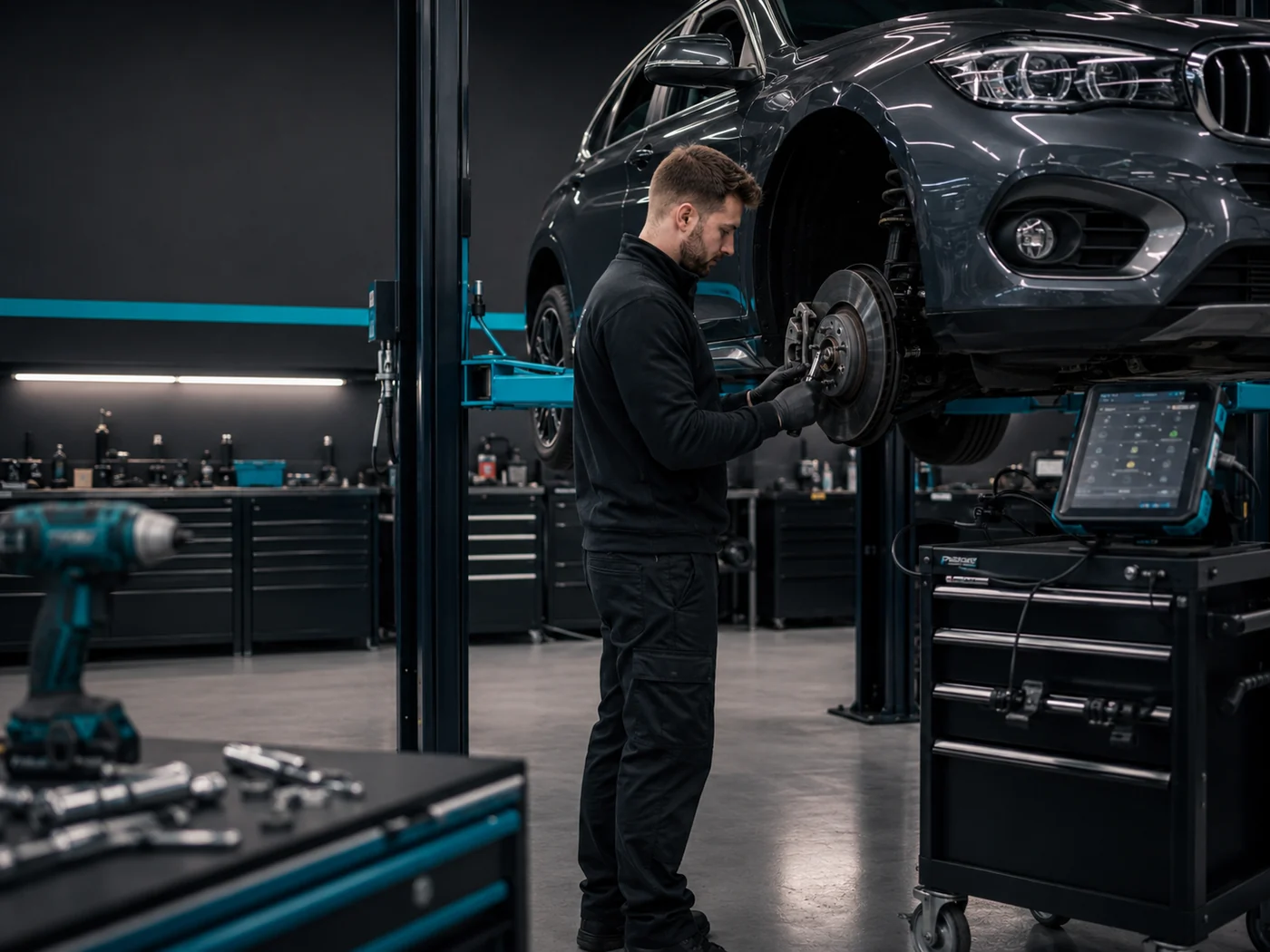 Paisley Autocare mechanic working on vehicle brakes