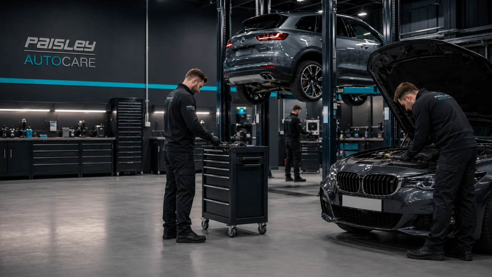 Paisley Autocare workshop and vehicle technicians